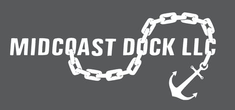Midcoast Dock LLC logo with white text, chain links, and anchor icon on gray background